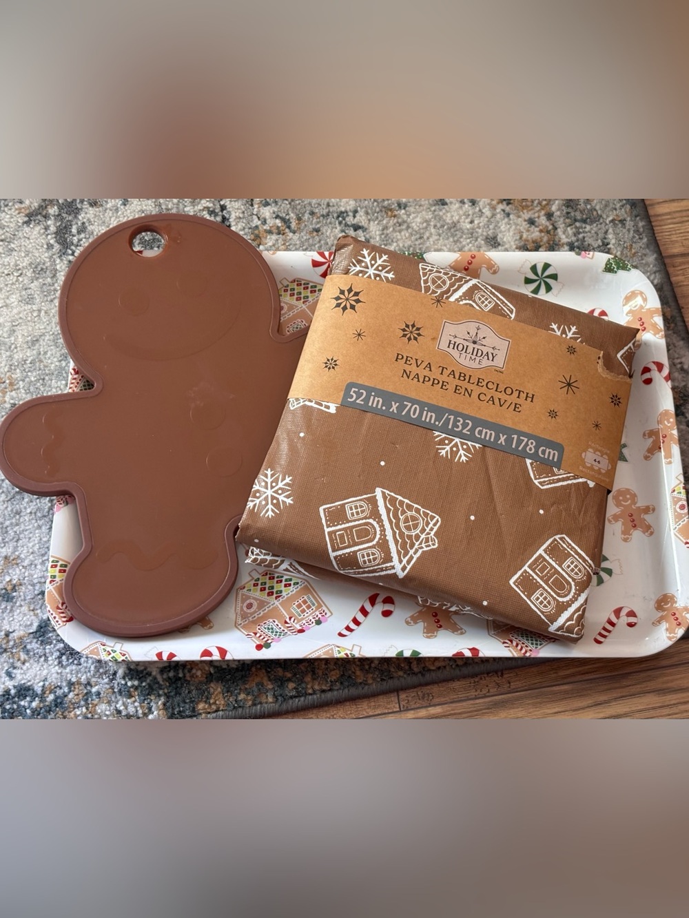 Holiday Time Brown PEVA Tablecloth - Gingerbread Print